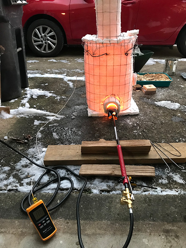 glowing kiln during glaze firing